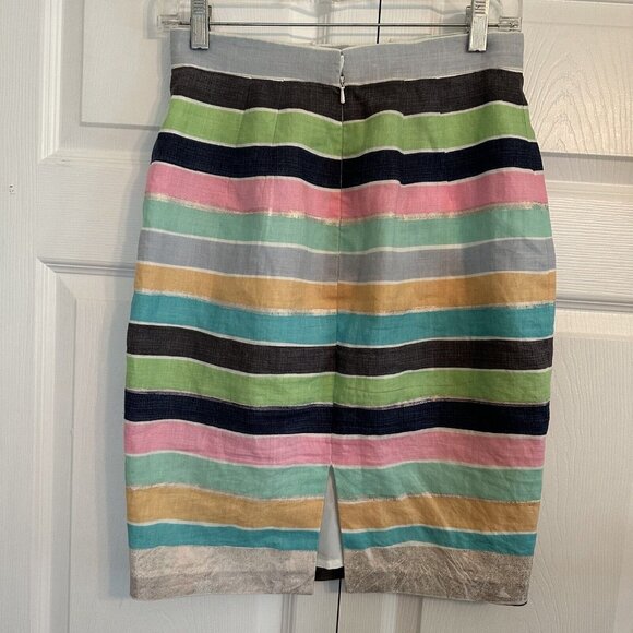 Tracy Reese New York Women’s BOHO Linen Pencil Skirt Multi Color Stripes  SZ 4 - Picture 4 of 8